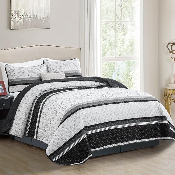 Quilt Set King Size, 3 Piece Soft Lightweight Microfiber Quilt Bedding Set - Image 2
