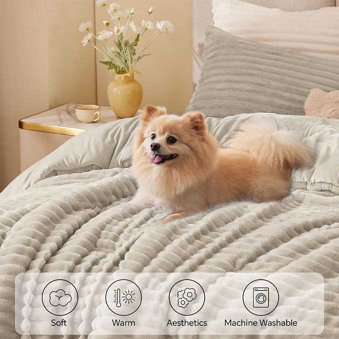 BEDELITE Fleece Full Comforter Set -Super Soft & Warm Fluffy Linen Bedding - Image 3