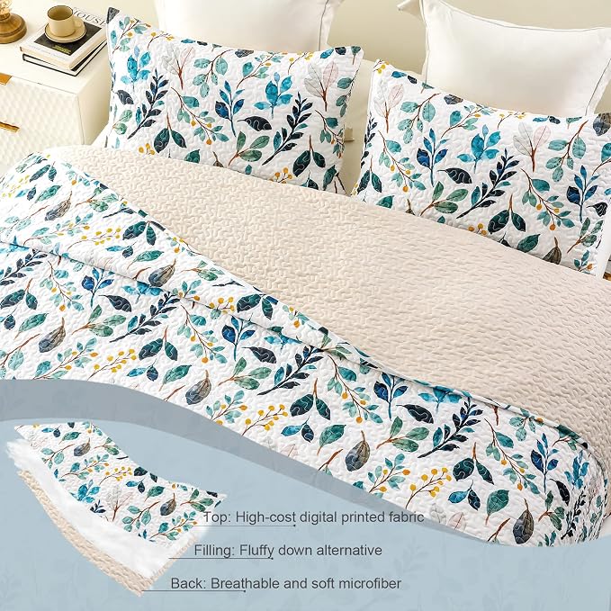 Whale Flotilla Reversible Printed Quilts Queen Size, Extra Soft Boho Floral - Image 4