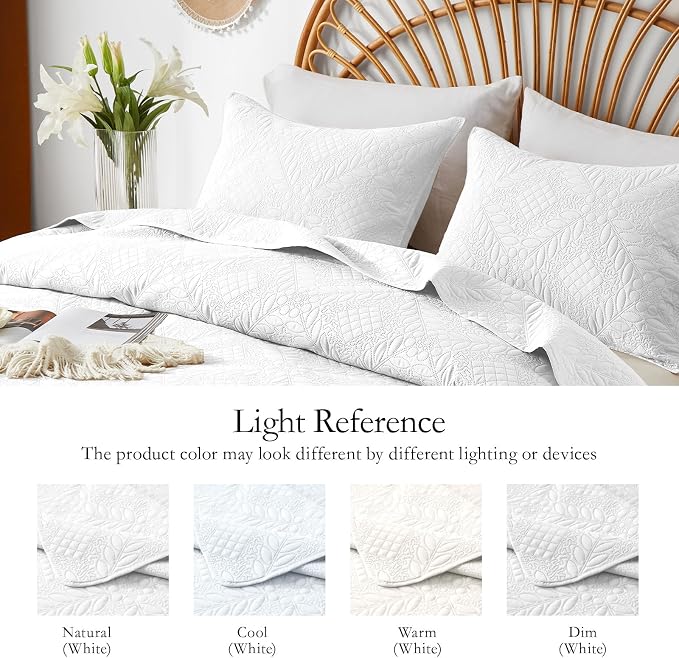FLYMME Twin Quilt Bedding Set, Lightweight White Bedspreads, Vintage Olive Leaf - Image 4