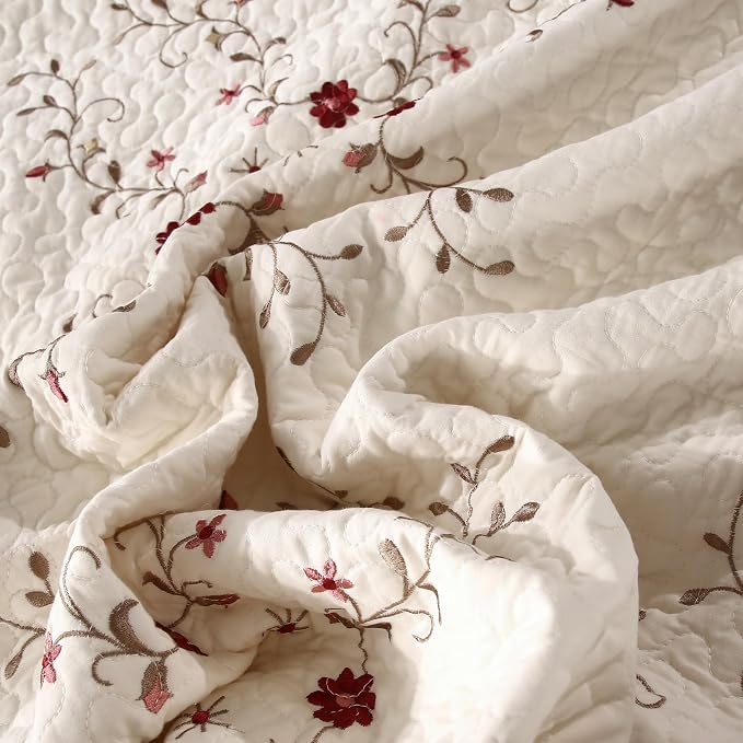 Quilt Set Floral Leaves 3D Embroidery Pattern 3 PCS Cotton Reversible Quilted - Image 7