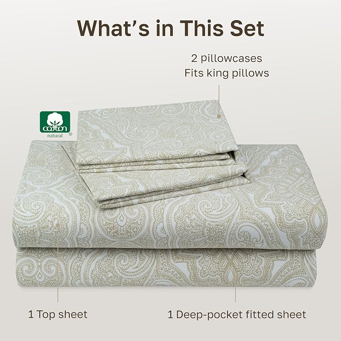California Design Den Soft 100% Cotton Sheets Cal King Size Set, 400 TC Good - Image 4