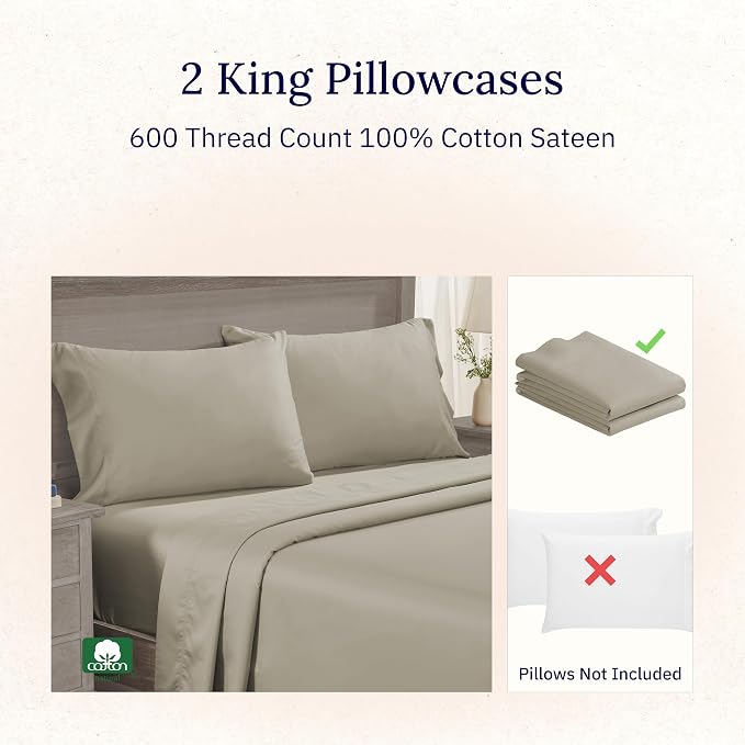 Luxuriously Soft Premium 600 Thread Count, 100% Cotton Set of 2 Cases, Crisp - Image 4