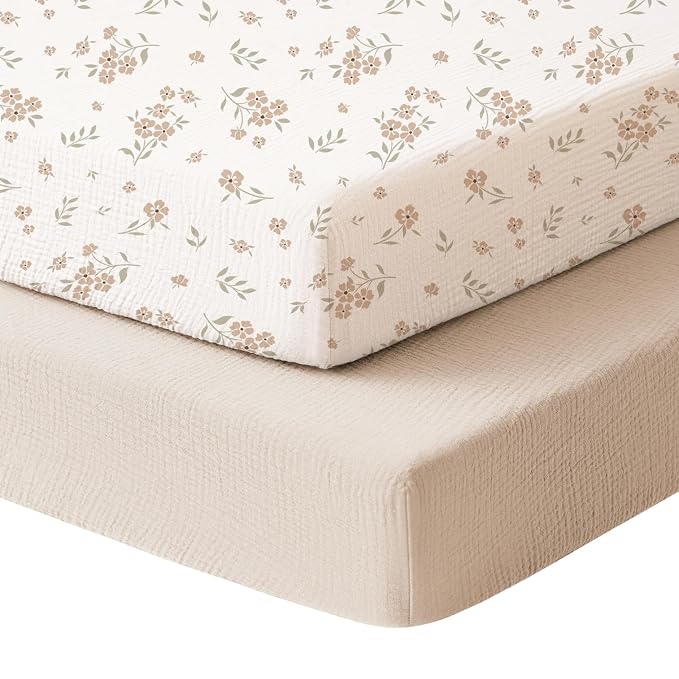 Konssy Muslin Mini Crib Sheets, 100% Soft Cotton Pack and Play Sheets by Konssy