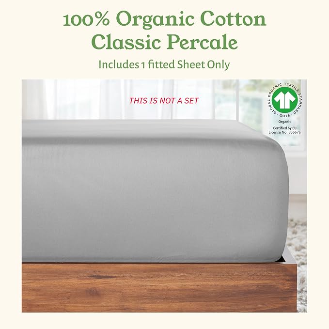 California Design Den 100% Organic Cotton Twin Fitted Sheet Only, Percale Deep - Image 4