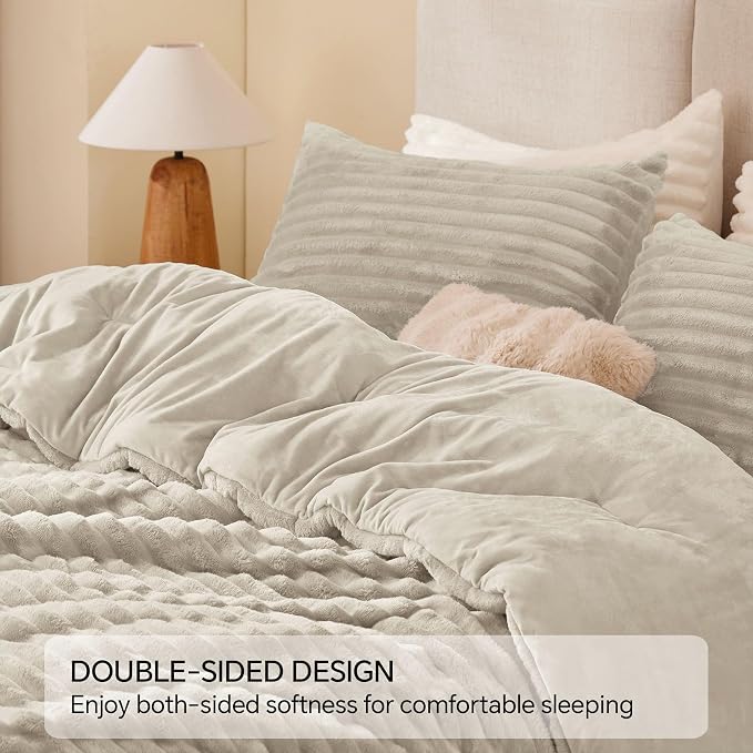 BEDELITE Fleece Full Comforter Set -Super Soft & Warm Fluffy Linen Bedding - Image 5
