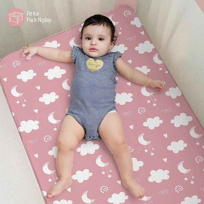Baby Mini Crib Sheets Girl, Portable 38”x26” Pack and Play Sheets Fitted - Image 6