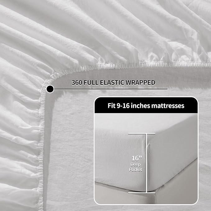 LBRO2M 100% Pure Linen Sheet Set Deep Pocket Up to 16" Bed Sheets Sets - Image 4
