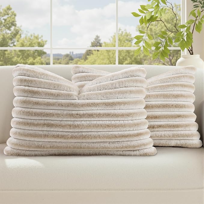 decorUhome Summer Cozy Faux Fur Throw Pillow Covers 12x20 Set of 2 Decorative by decorUhome
