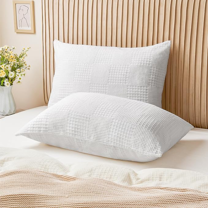 BEDELITE Flannel King Size Pillow Cases Set of 2, Decorative Waffle Weave - Image 2