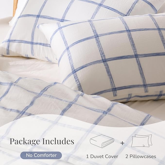 Blue Plaid Duvet Cover King, 100% Soft Washed Cotton King Size Duvet Cover Set - Image 4