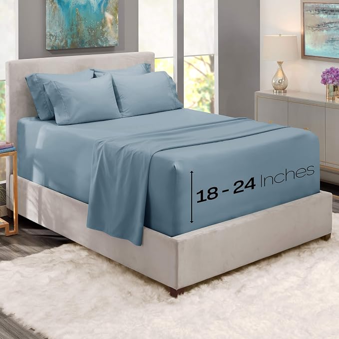 Hearth & Harbor Bed Sheets, Luxury Soft 6 Piece Bed Sheet Set Extra Deep Pocket - Image 2