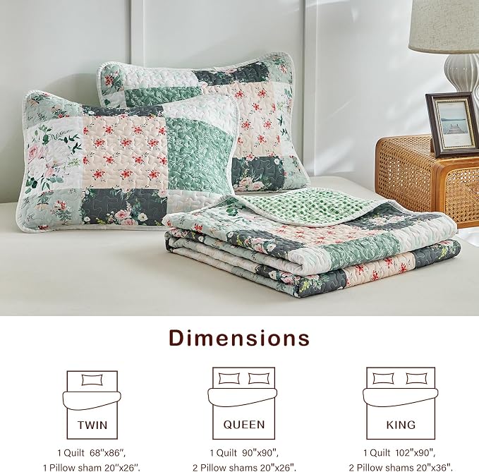 Joyreap 3 Pieces Floral Patchwork Quilt Set King, Soft n Cozy Microfiber Quilt - Image 6