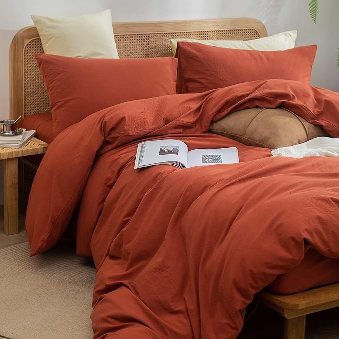 BESTOUCH Duvet Cover Set 100% Washed Cotton Linen Feel Super Soft Comfortable - Image 5