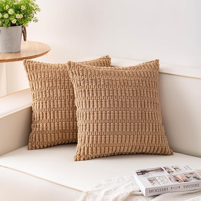 Aegero Pack of 2 Corduroy Decorative Throw Pillow Covers 16x16 Inch Soft by Unknown
