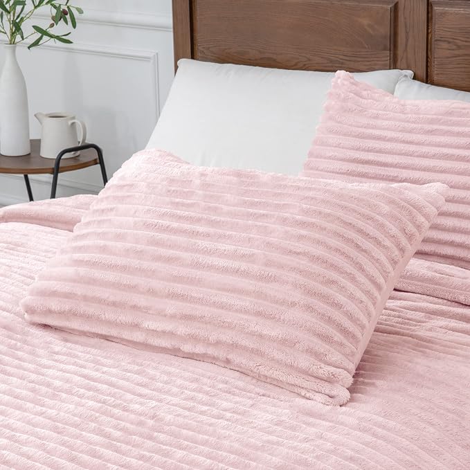 BEDELITE Fleece Twin Comforter Set -Super Soft & Warm Fluffy Pink Bedding - Image 6
