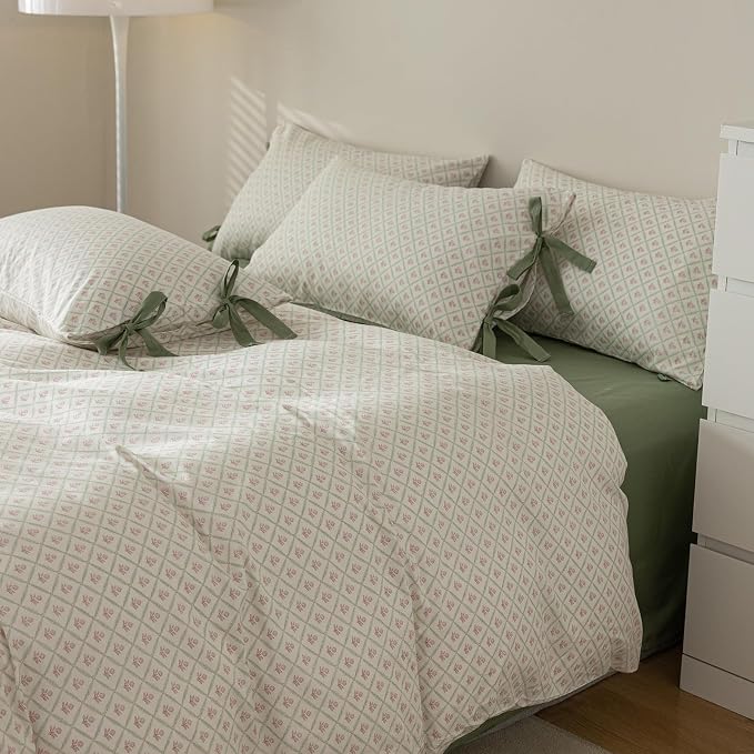 mixinni Red Floral Duvet Cover Set Twin Size - Image 8