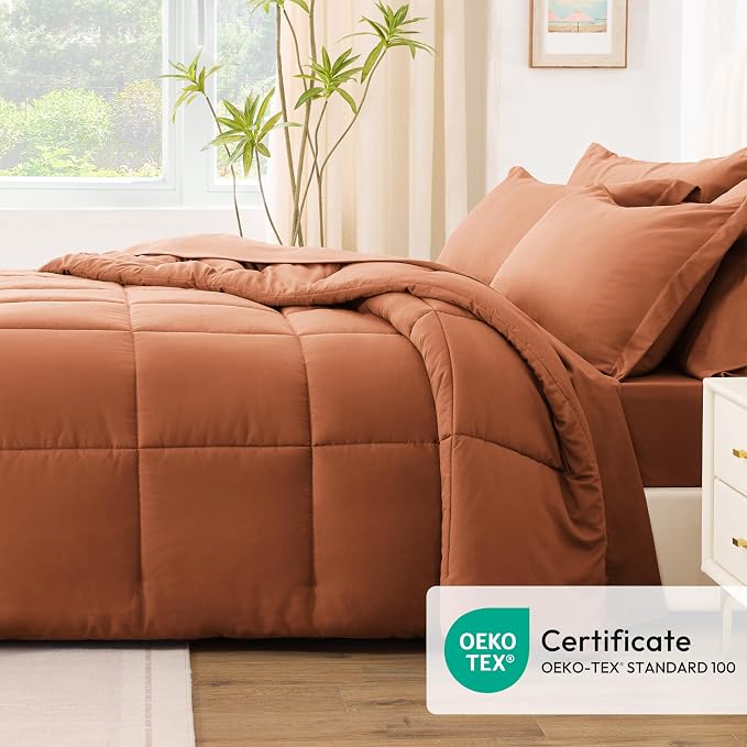 Love's cabin Twin XL Comforter Set Burnt Orange, 5 Pieces Twin XL Bed in a Bag - Image 5