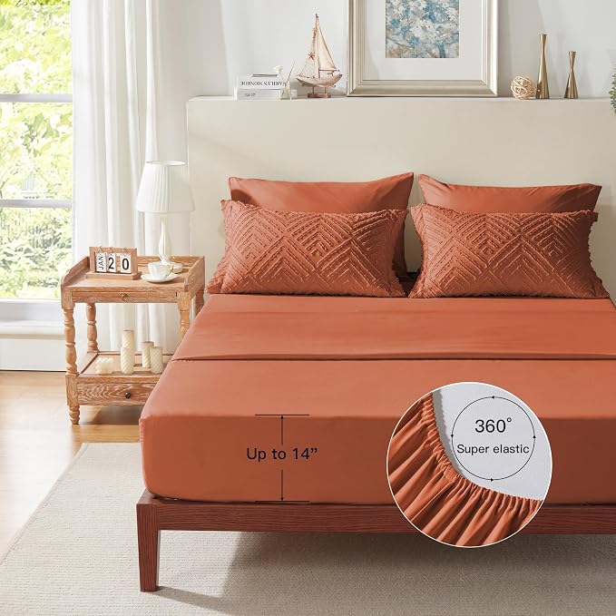 Zzlpp Queen Comforter Set 7 Pieces, Burnt Orange Tufted Bed in a Bag - Image 7