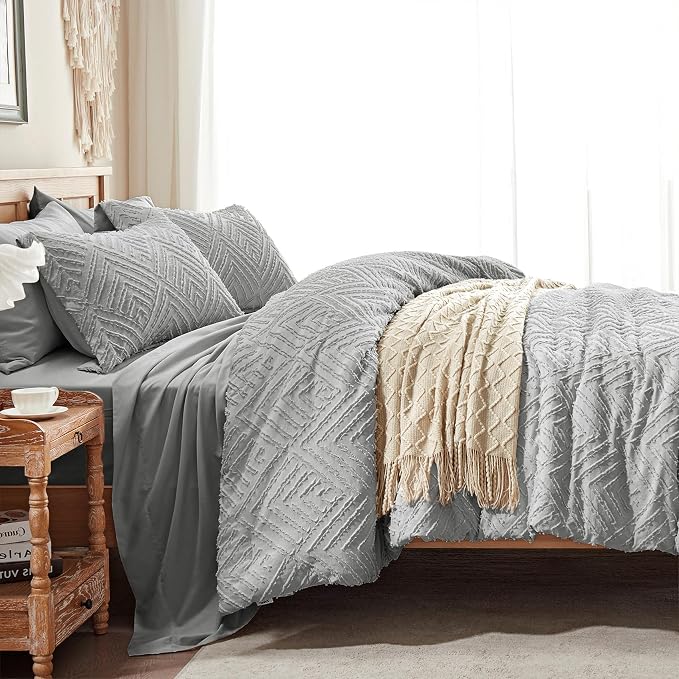 Zzlpp Full Comforter Set 7 Pieces, Light Grey Tufted Bed in a Bag - Image 4