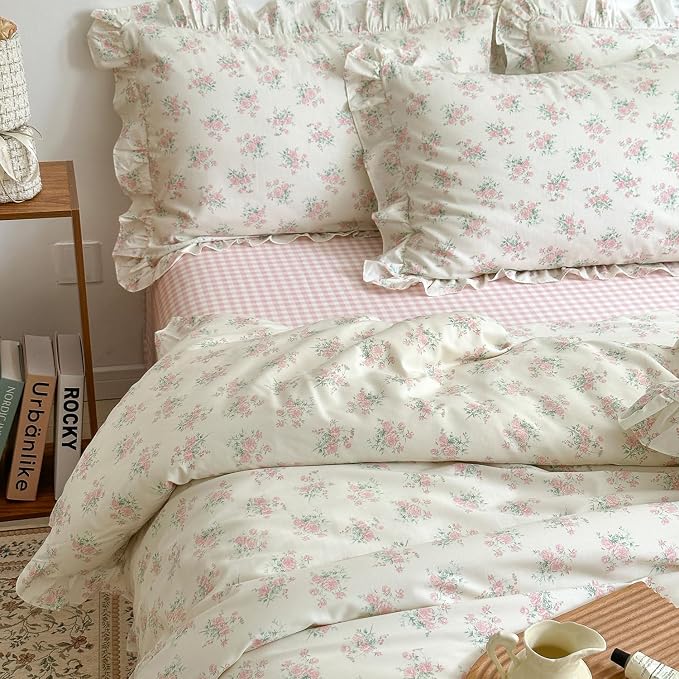 MKXI Floral Duvet Cover Set for Girls 100% Cotton Ruffled Bedding - Image 3