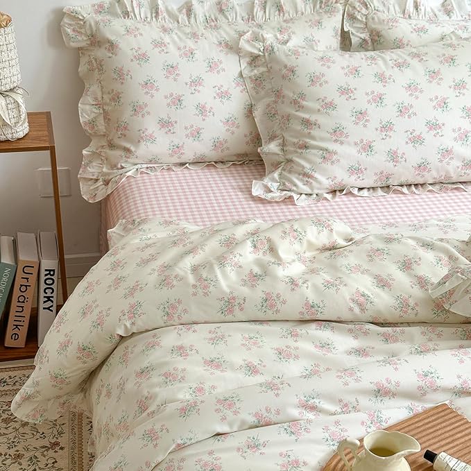 MKXI Floral Duvet Cover Set for Girls 100% Cotton Ruffled Bedding - Image 3