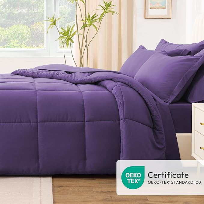 Love's cabin King Size Comforter Set Dark Purple, 7 Pieces King Bed in a Bag - Image 5