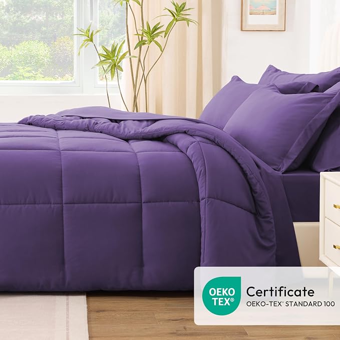 Love's cabin Twin Comforter Set Dark Purple, 5 Pieces Twin Bed in a Bag - Image 5