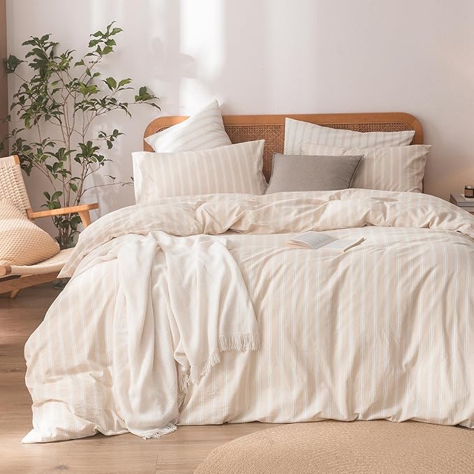 BESTOUCH Duvet Cover Set 100% Washed Cotton Linen Feel Super Soft Comfortable by BESTOUCH