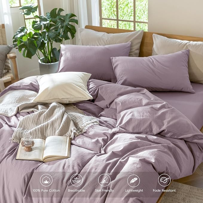 MooMee Bedding Duvet Cover Set 100% Washed Cotton Linen Like Textured - Image 4