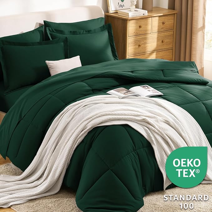 CozyLux King Size Comforter Set Emerald Green - Image 3
