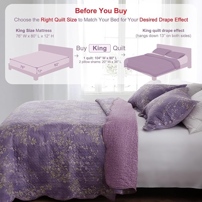 GOONE King Quilt Set 104x90, Lightweight Washed Coverlet, Reversible Spring & - Image 6