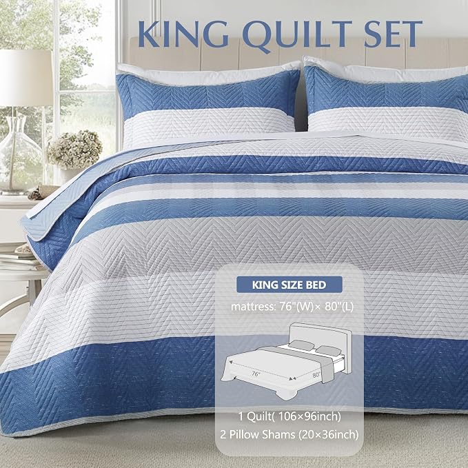 GOONE XL King Quilt Set 106x96 Inches, Lightweight Coverlet Set, Reversible Bed - Image 2