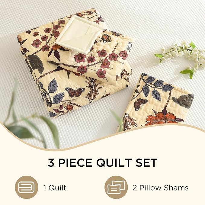Litanika Floral Beige Quilt Queen Size - Image 8