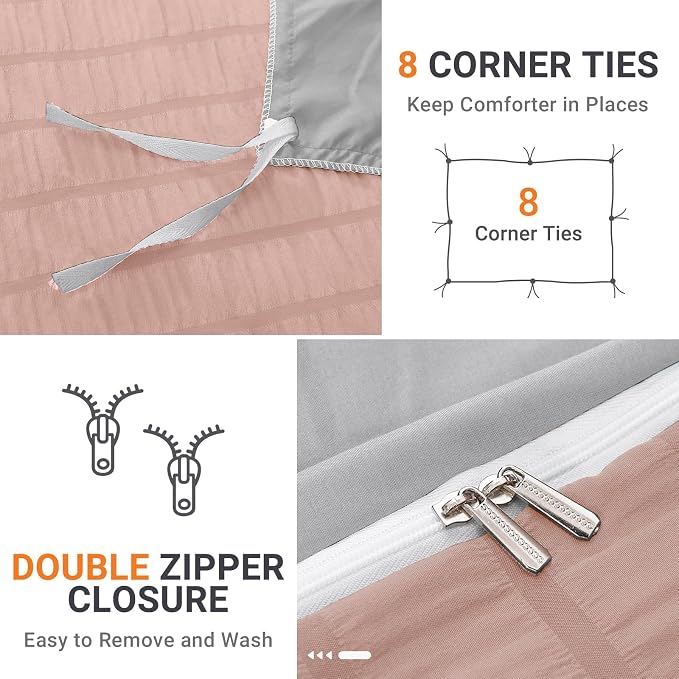 HYMOKEGE Rose Gold/Light Grey Duvet Cover King Size, Ultra Soft 3-Piece - Image 5