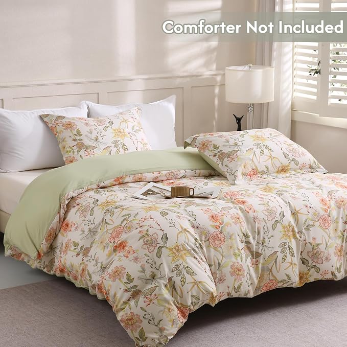 LONAVA Queen Floral 3 Pcs Duvet Cover Set, Breathable Soft Microfiber Glass - Image 2