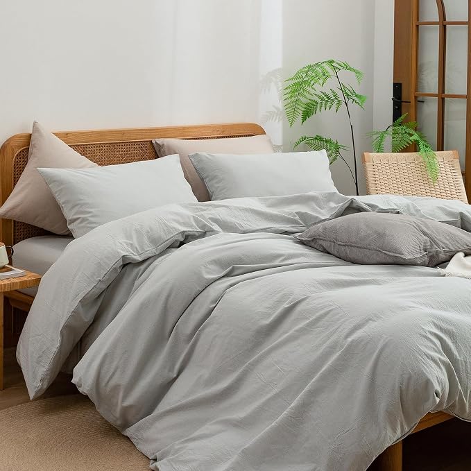 BESTOUCH Duvet Cover Set 100% Washed Cotton Linen Feel Super Soft Comfortable - Image 5