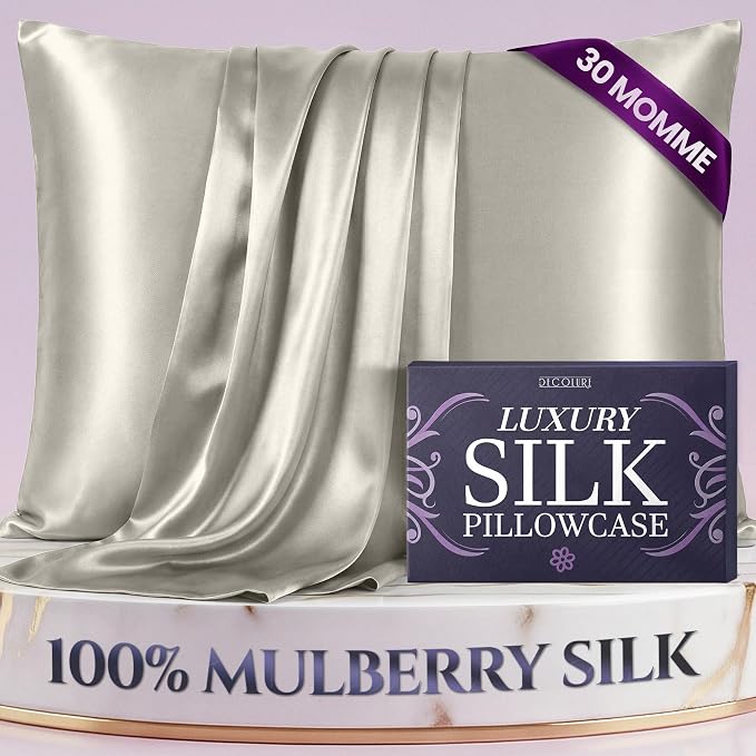 DECOLURE 100% Pure Mulberry Silk Pillow Case Standard Size – Highest Grade 30 by DECOLURE
