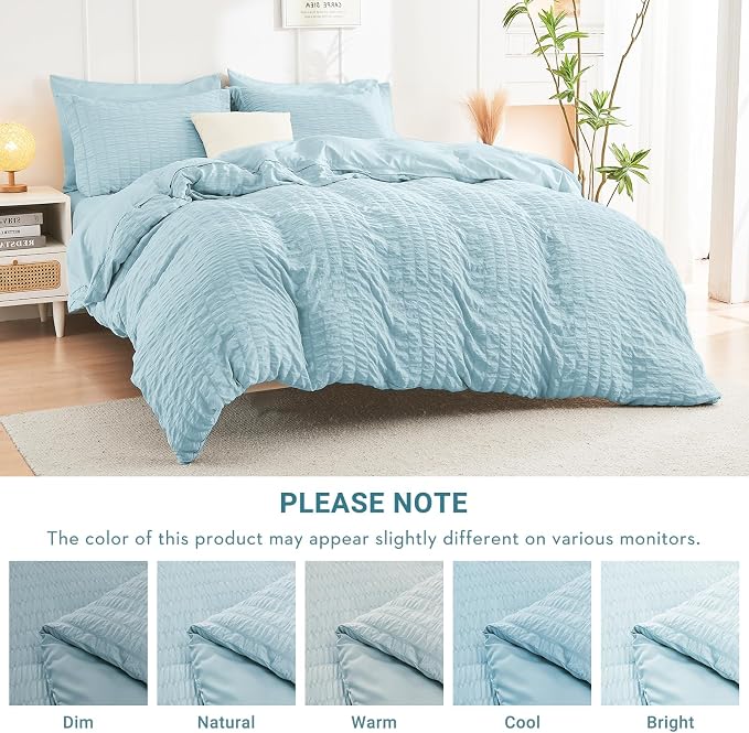HYMOKEGE Lake Blue Full Size Comforter Sets Seersucker 7 Pieces, All Season - Image 6