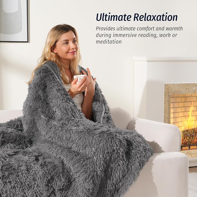 Wemore Shaggy Long Fur Faux Fur Weighted Blanket, Cozy and Fluffy Plush Sherpa - Image 3