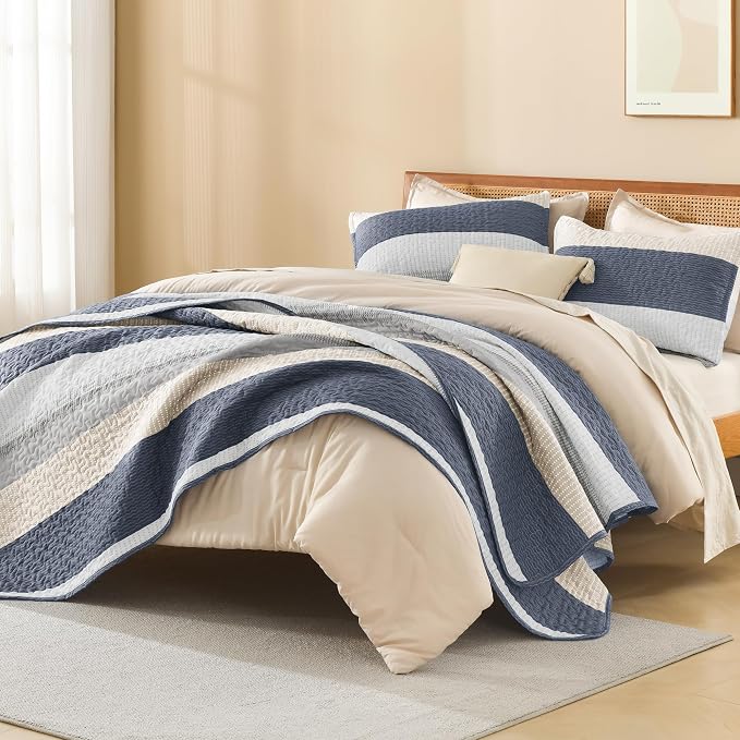 Litanika California King Quilt Set Blue and Yellow - Image 4