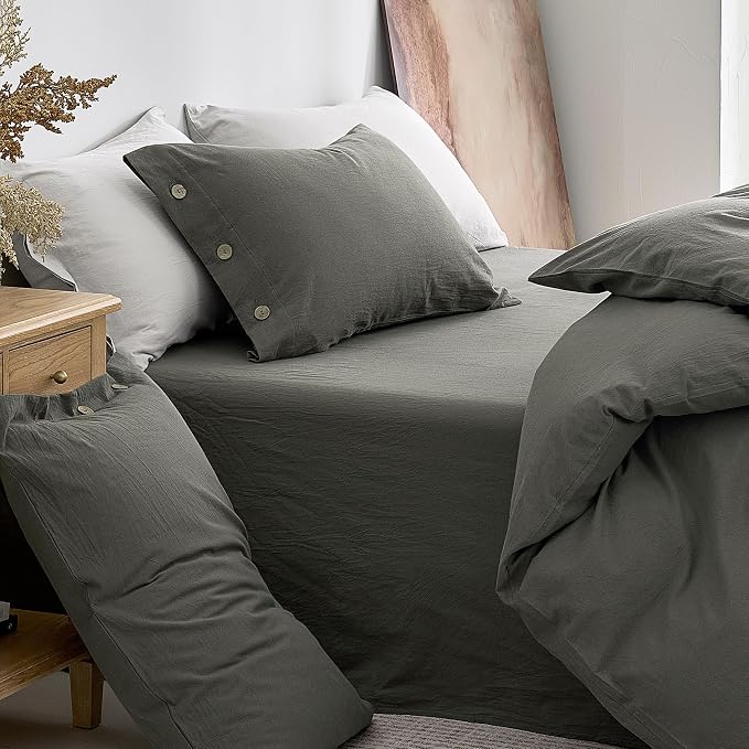 JELLYMONI 100% Washed Cotton Duvet Cover King – Soft, Breathable Linen-Look - Image 9