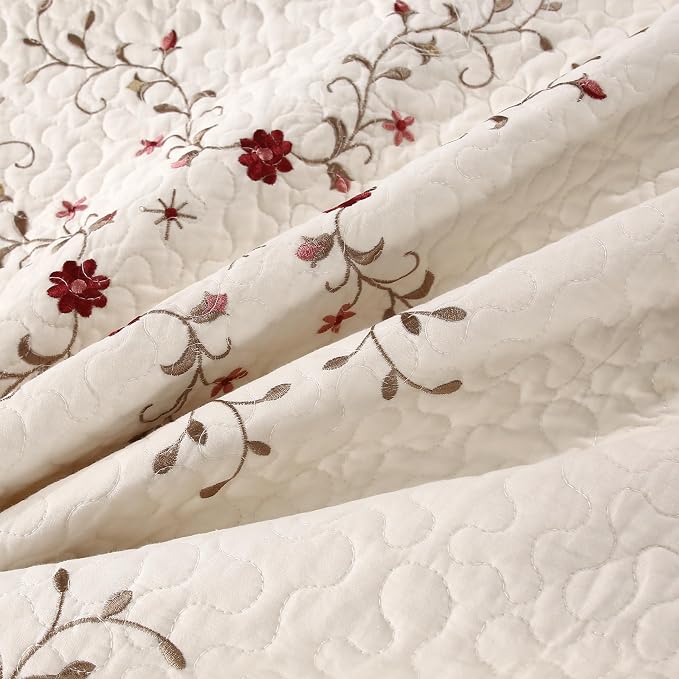 Quilt Set Floral Leaves 3D Embroidery Pattern 3 PCS Cotton Reversible Quilted - Image 8