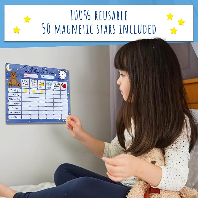 Amonev Magnetic Bedtime Routine Chart Reward Chart and Sleep Training Stay in - Image 2