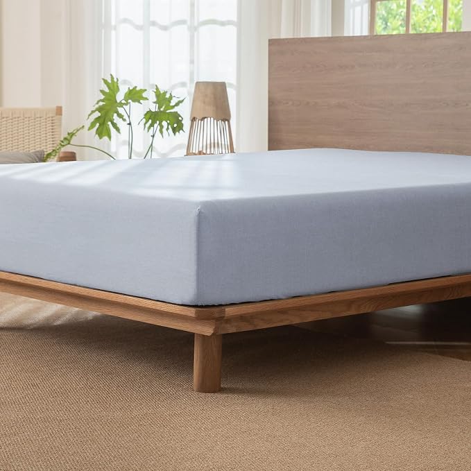 MooMee Fitted Bottom Sheet Only 100% Washed Cotton Linen Like Textured - Image 4