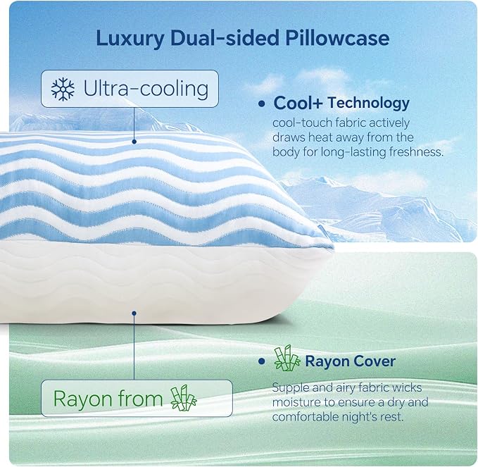 SLEEPDIARY Pillows Standard Size Set of 2 – Adjustable Shredded Memory Foam - Image 3