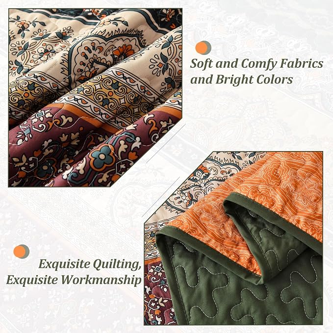 WONGS BEDDING Boho King Quilt Set, Fall Lightweight Bed Decor Bedspread - Image 4