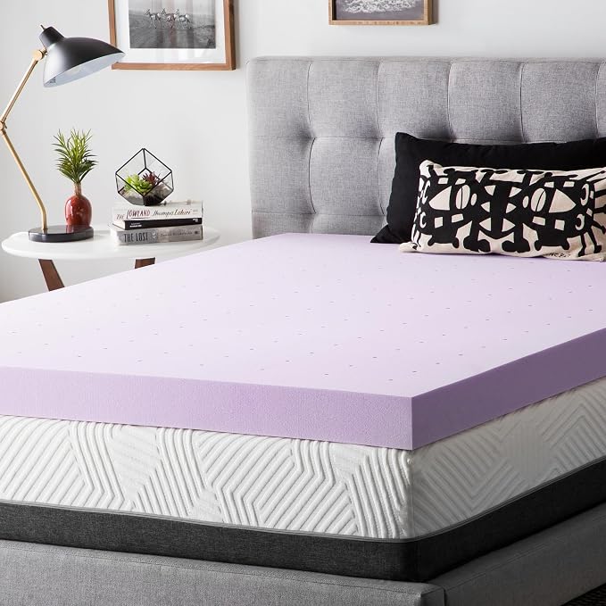 Lucid 4 Inch Lavender Memory Foam Mattress Topper, King Size – Essential Oil - Image 7
