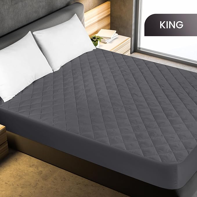 Utopia Bedding Quilted Fitted Mattress Pad, King Size, Elastic Fitted Mattress - Image 2