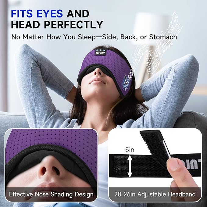TOPOINT Sleep Mask Headphones Bluetooth Wireless 5.4, Breathable Cotton Eye Mask - Image 3